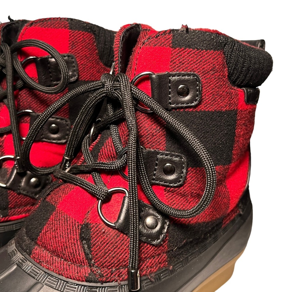 Tommy Hilfiger Buffalo Plaid Duck Rain Water Boots 8 Red Black Holiday Christmas - Picture 8 of 11
